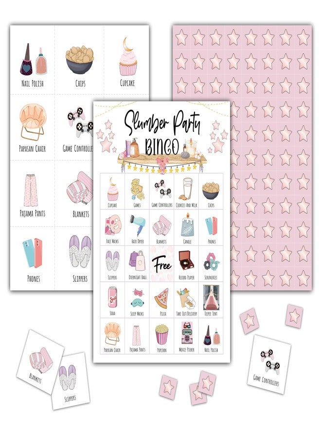 KFNER Slumber Party Bingo Games - Girls Sleepover Party Bingo Card - 24 Players Bingo Game Set for Adult Family Friends - Pajama Party Activities - Bridal Shower Party Favors Supplies -C04 - Image 1